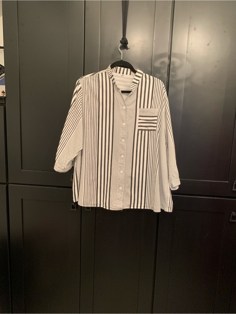 Women’s Navy & White Vertical Stripe Button-Up Shirt